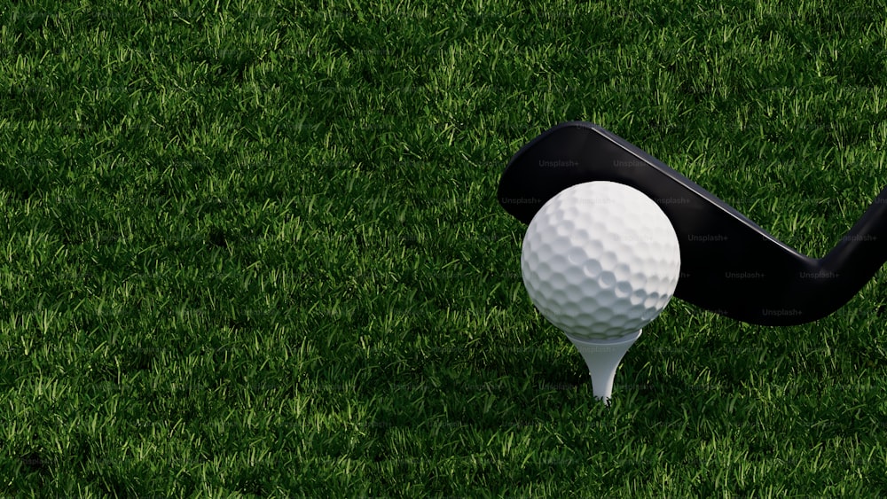 a golf ball and tee on the grass