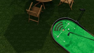 a miniature golf putting green on the grass