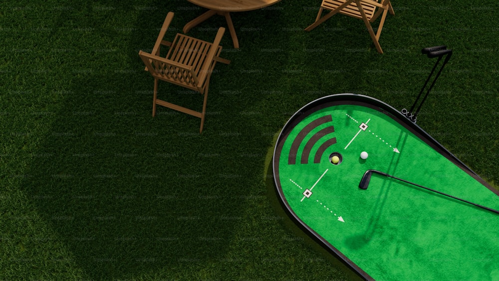 a miniature golf putting green on the grass