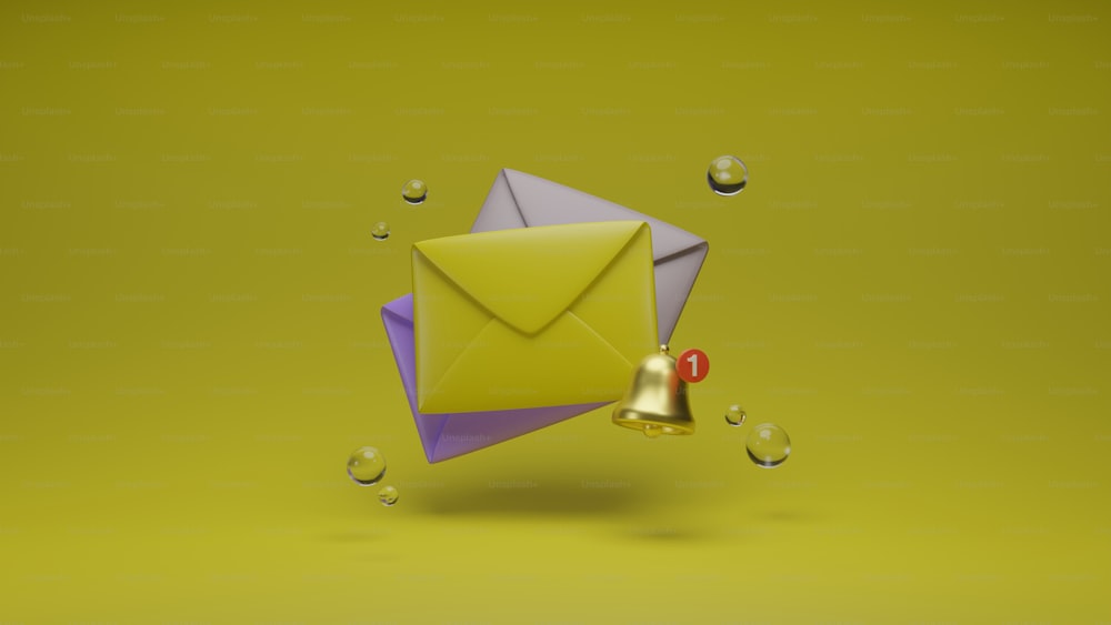 a yellow envelope with a bell on a yellow background