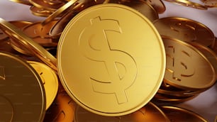 Una pila de monedas de oro con un signo de dólar en la parte superior