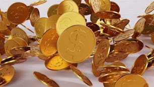 Una pila de monedas de oro sobre un fondo blanco