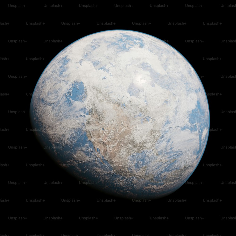 a blue and white planet with a black background