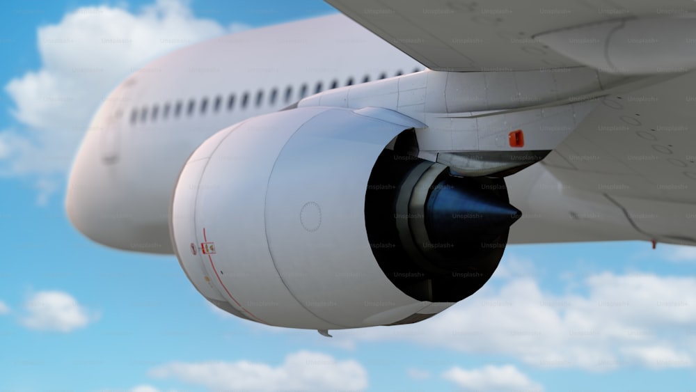 Una vista de cerca del motor de un avión