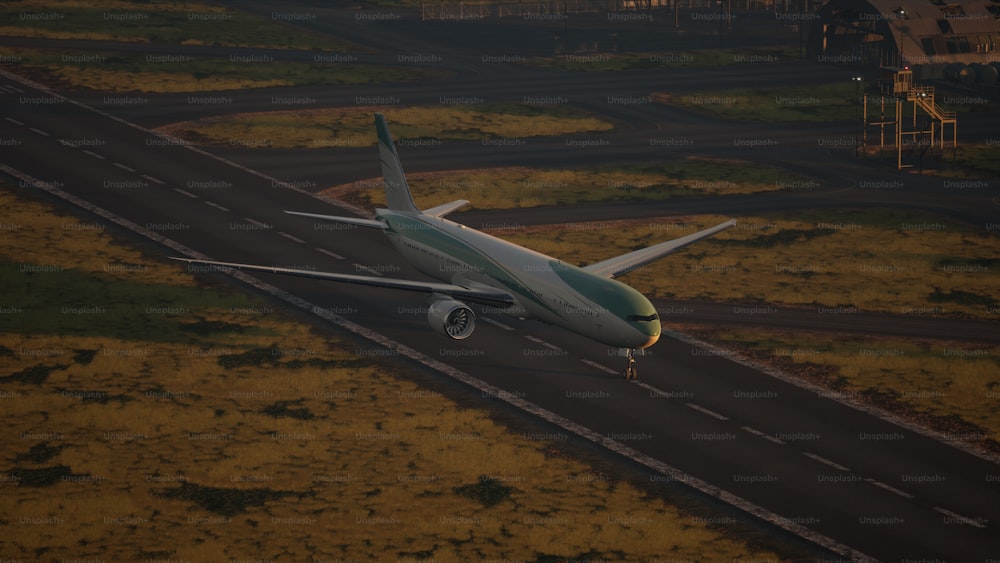 a large jetliner taking off from an airport runway