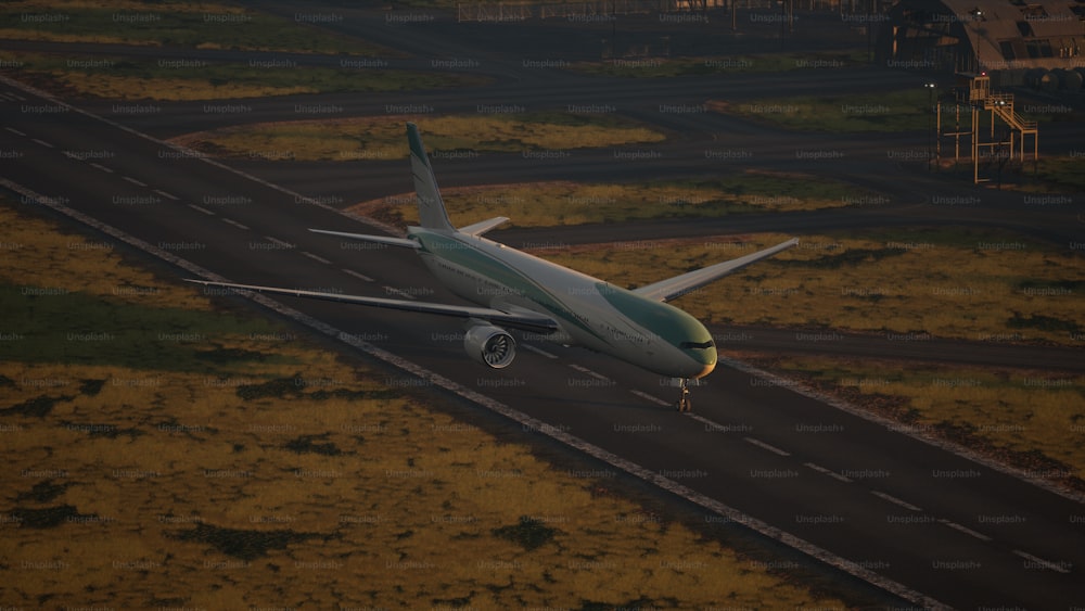 a large jetliner taking off from an airport runway