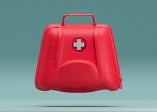 Ein roter Koffer mit einem weißen Kreuz darauf
