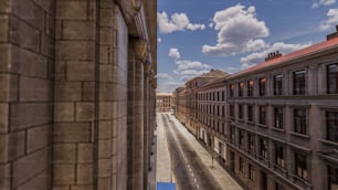 Blick auf eine Stadtstraße von einem hohen Gebäude