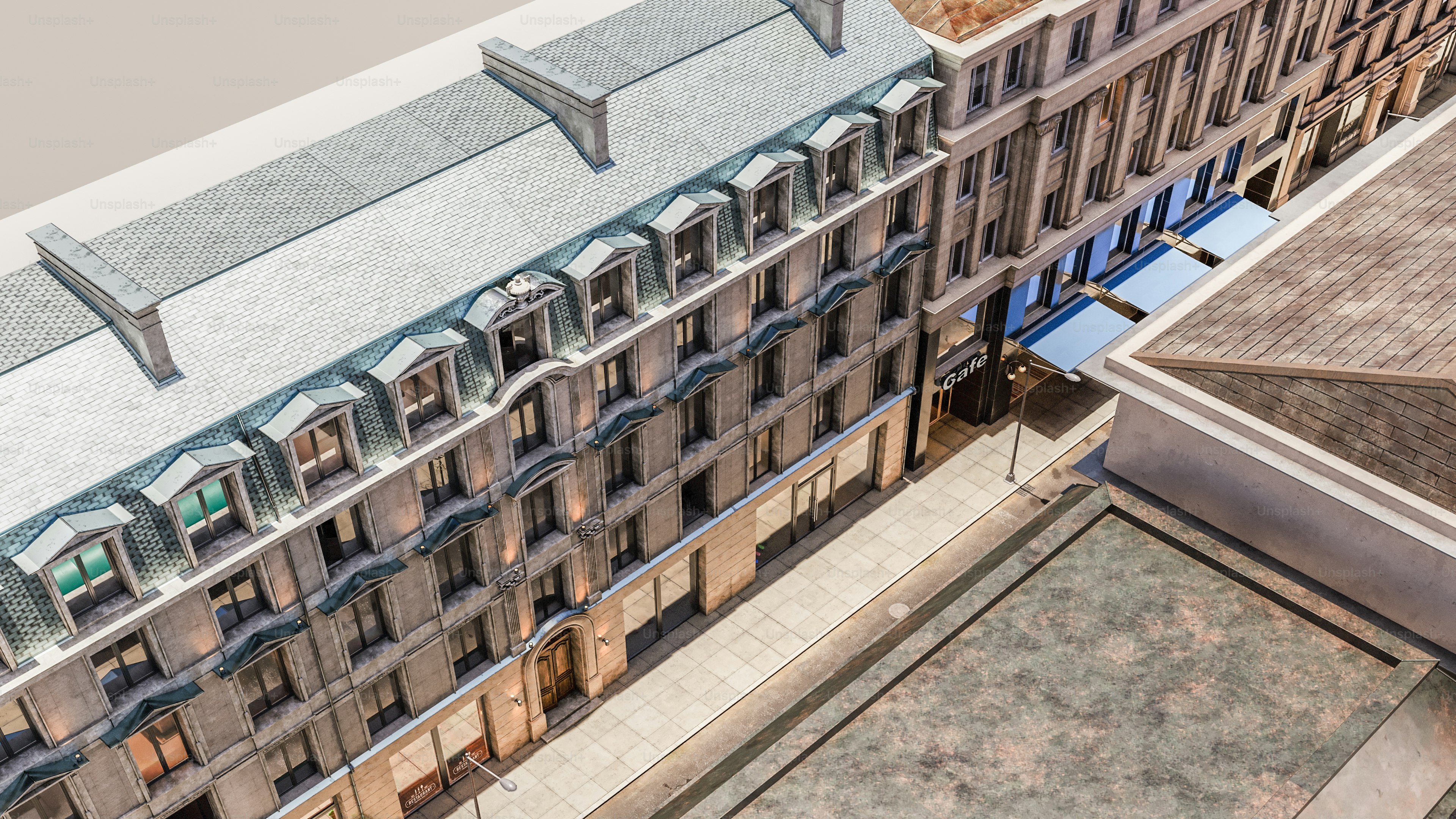 時計台のある建物の航空写真