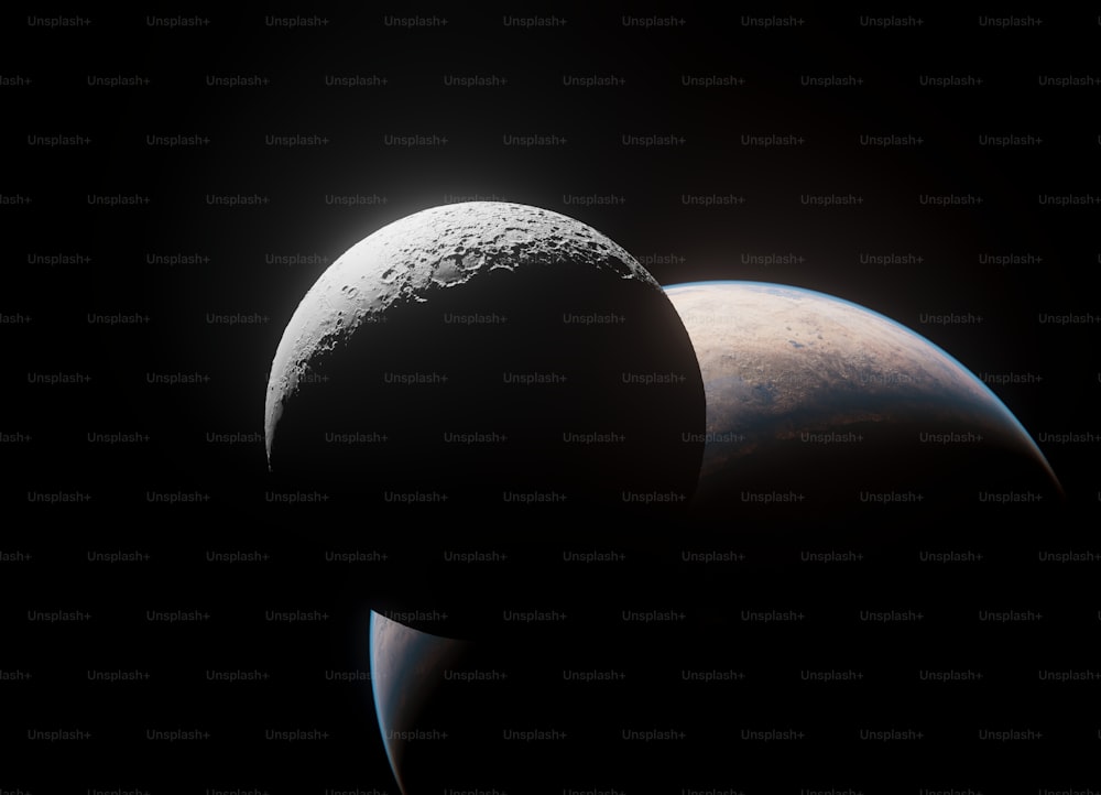 um close up de dois planetas no céu escuro
