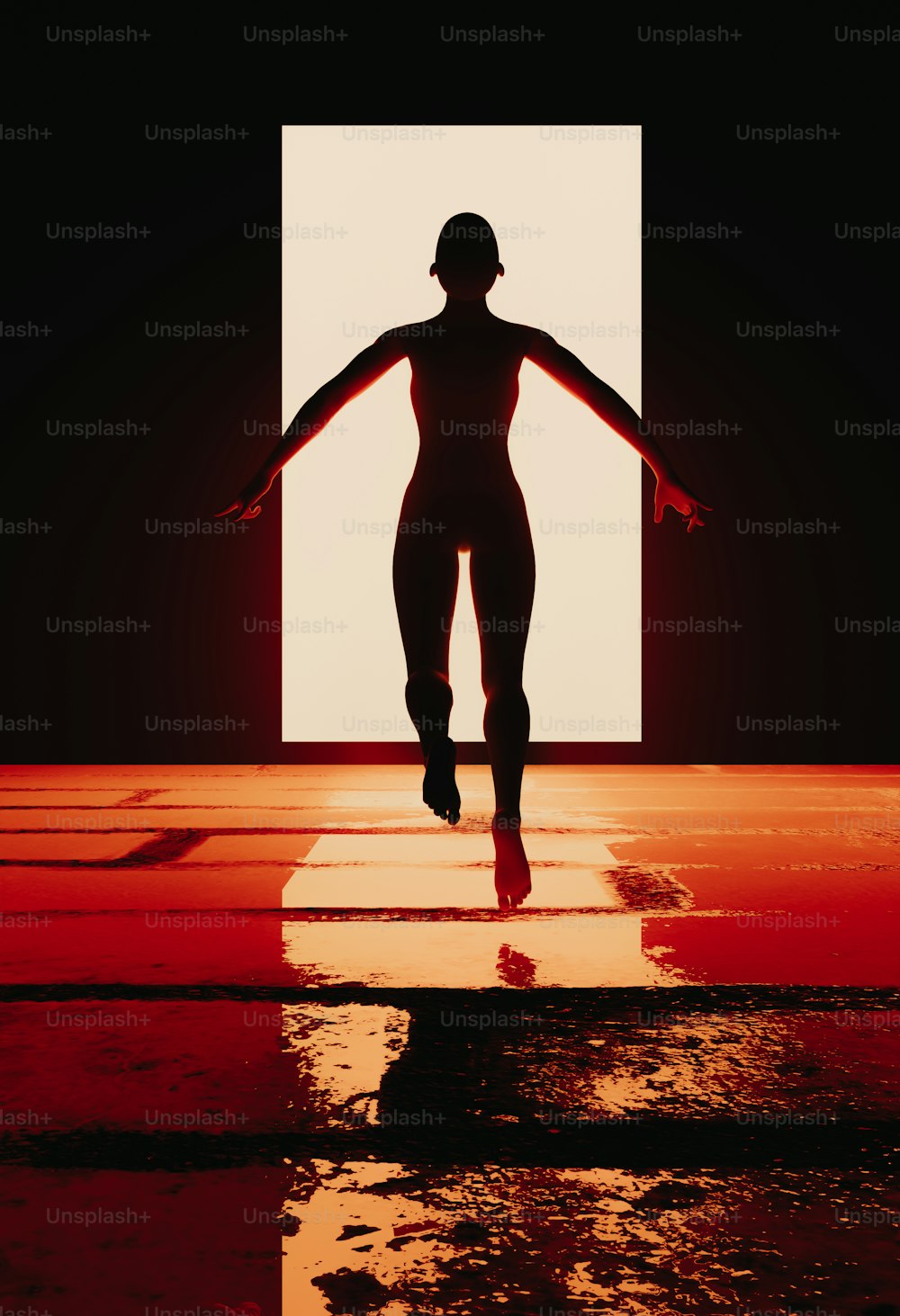 a silhouette of a woman in a body suit