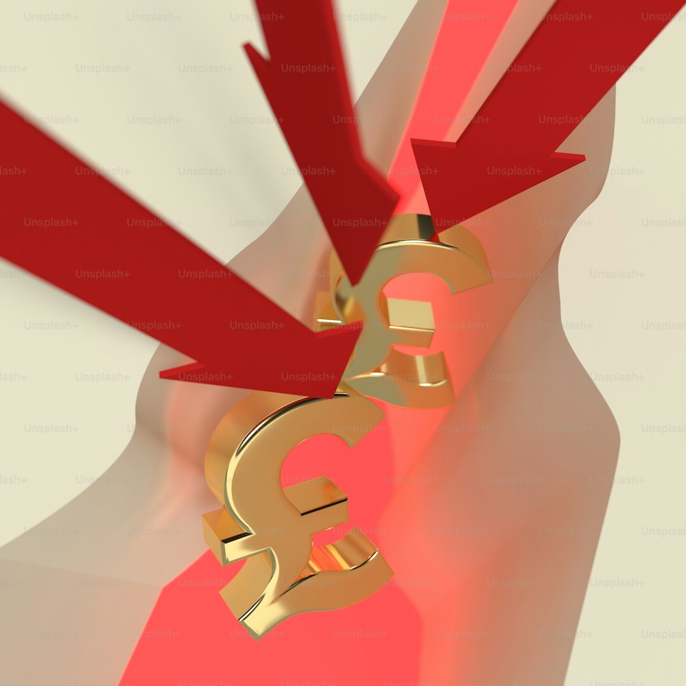 Un simbolo del dollaro d'oro con frecce rosse rivolte verso l'alto