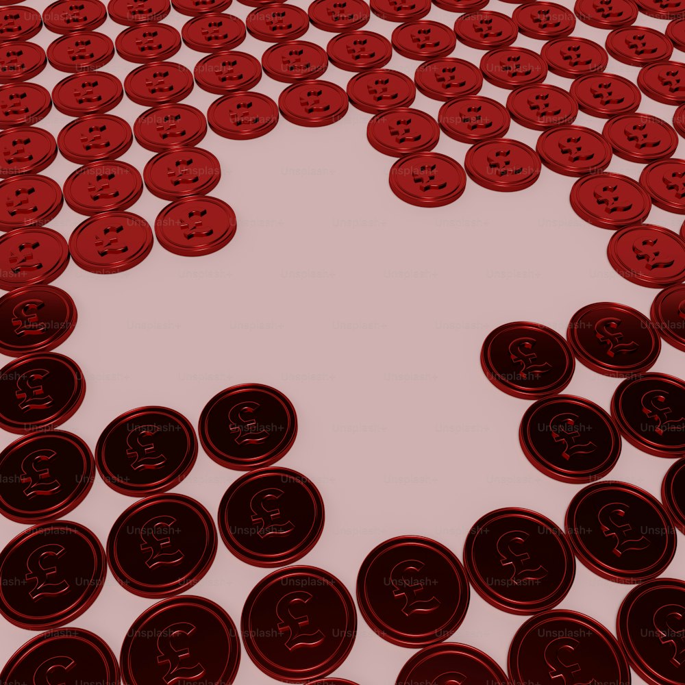 a bunch of red buttons sitting on top of each other