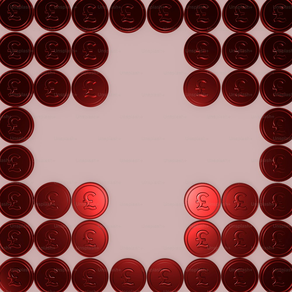 a group of red buttons with numbers on them