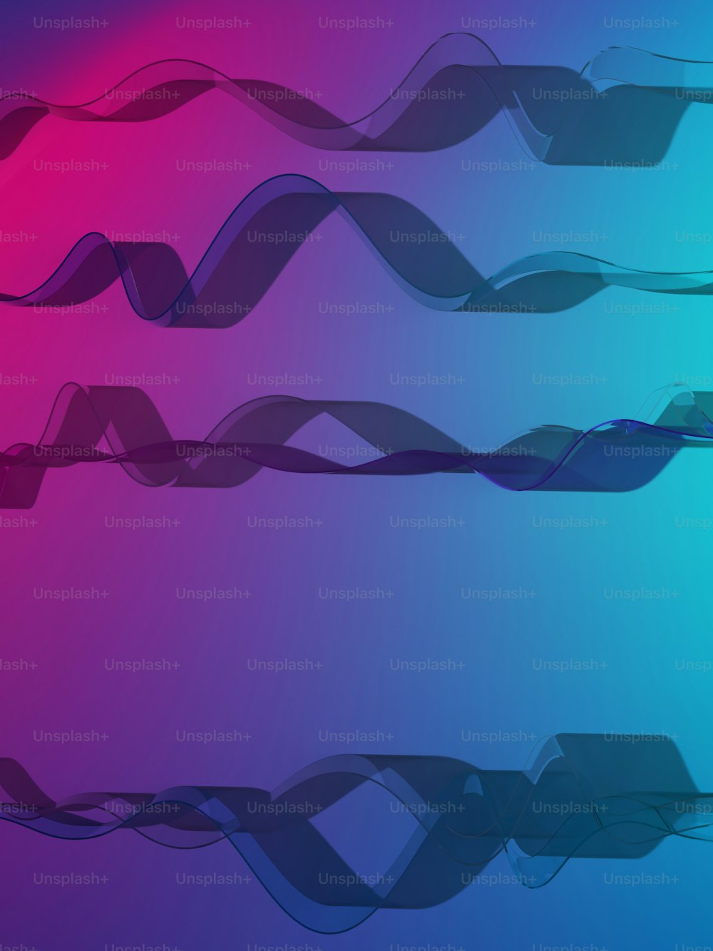 a blue and pink background with wavy lines