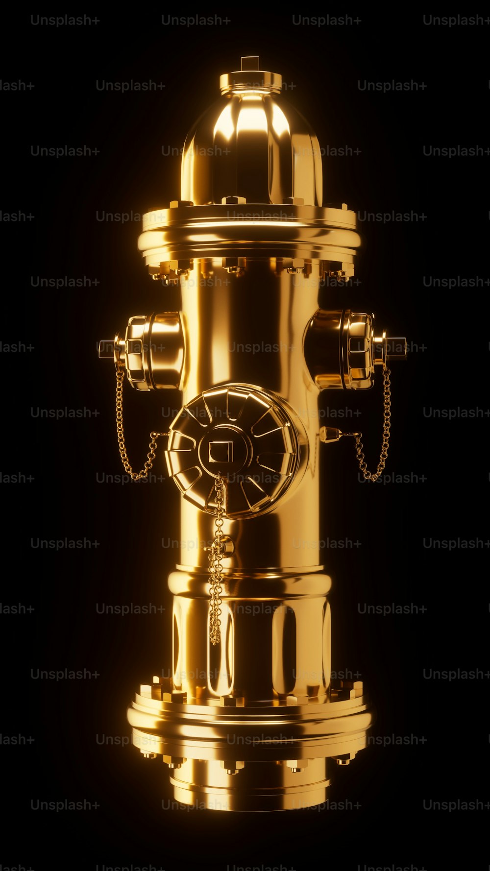 a gold colored fire hydrant with a black background