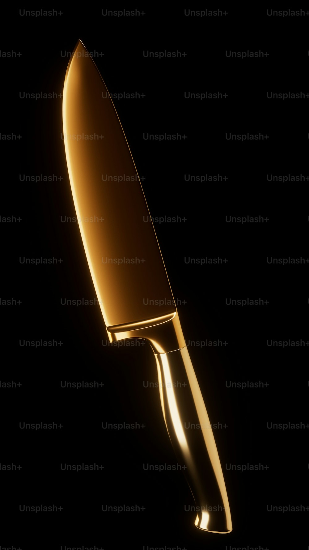 a golden knife on a black background