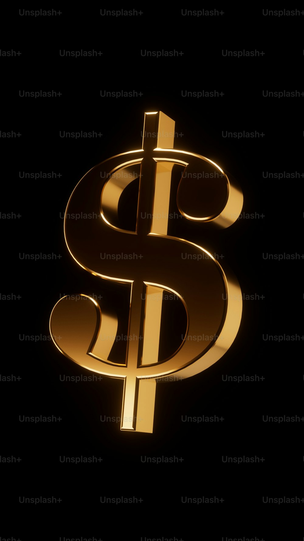 a golden dollar sign on a black background