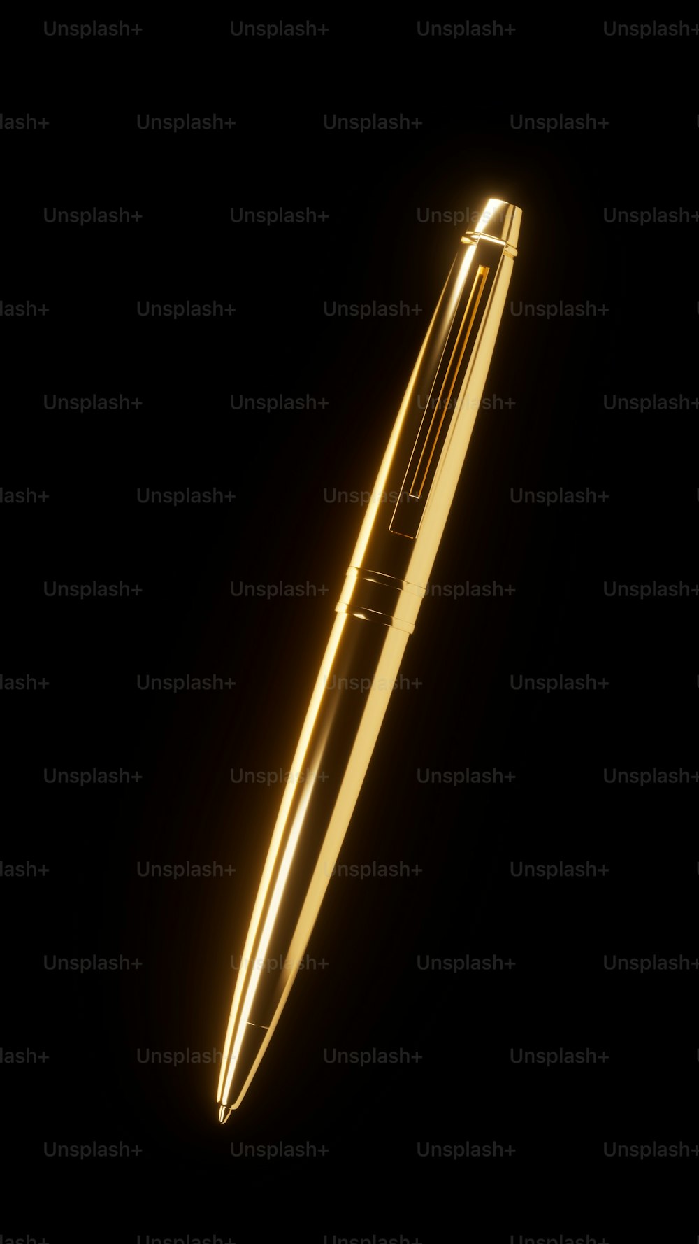 a golden pen on a black background