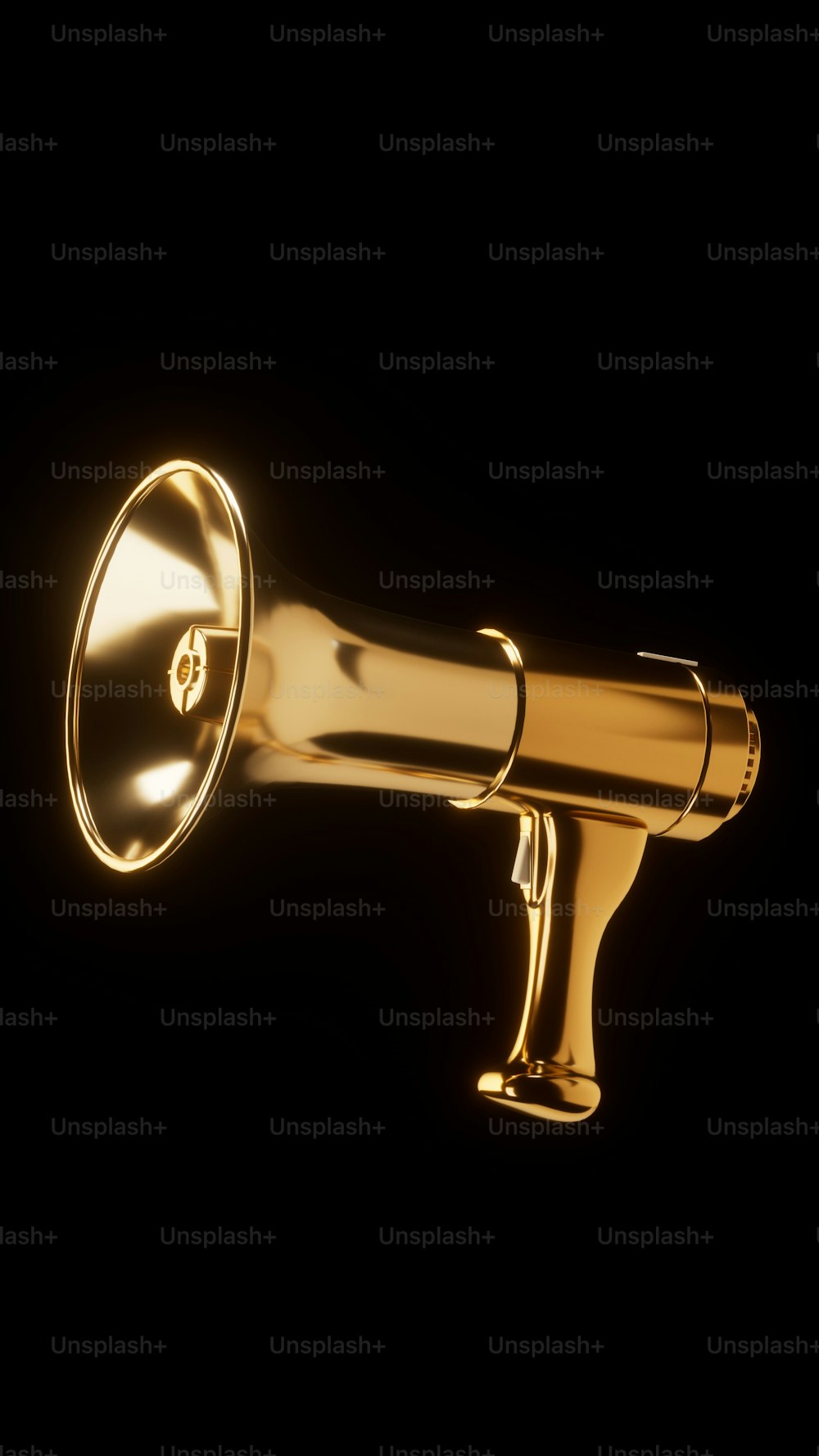 a gold horn on a black background