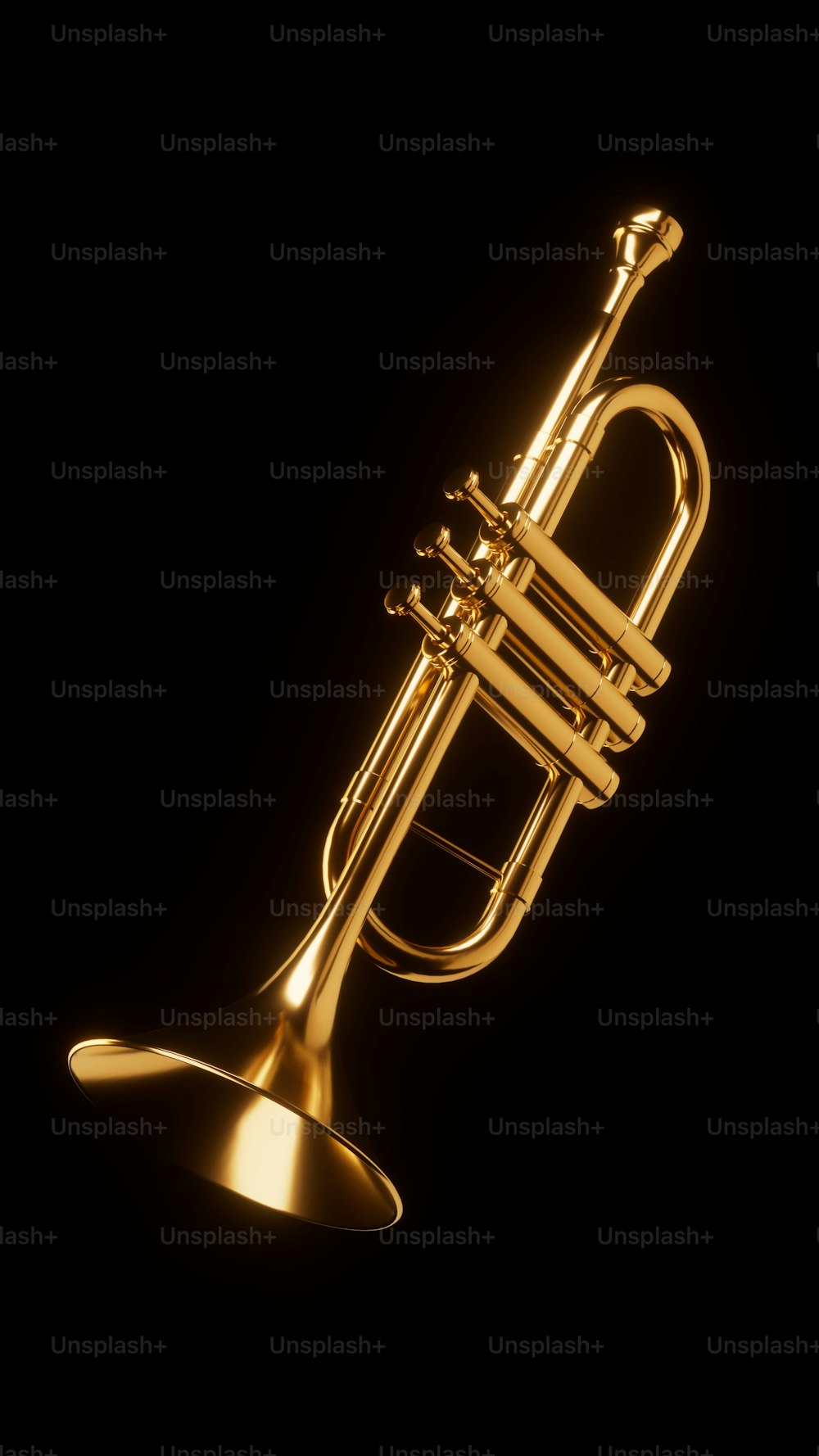 une trompette dorée sur fond noir
