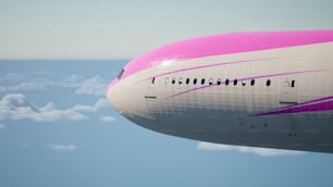 a large jetliner flying through a cloudy blue sky