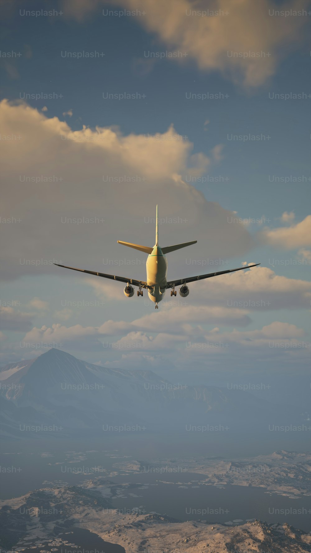 a large jetliner flying through a cloudy sky