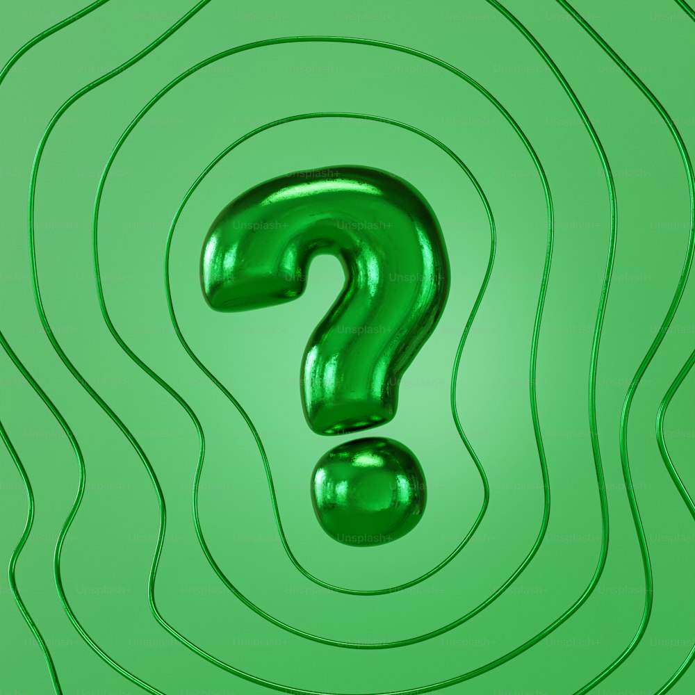a green question mark surrounded by wavy lines