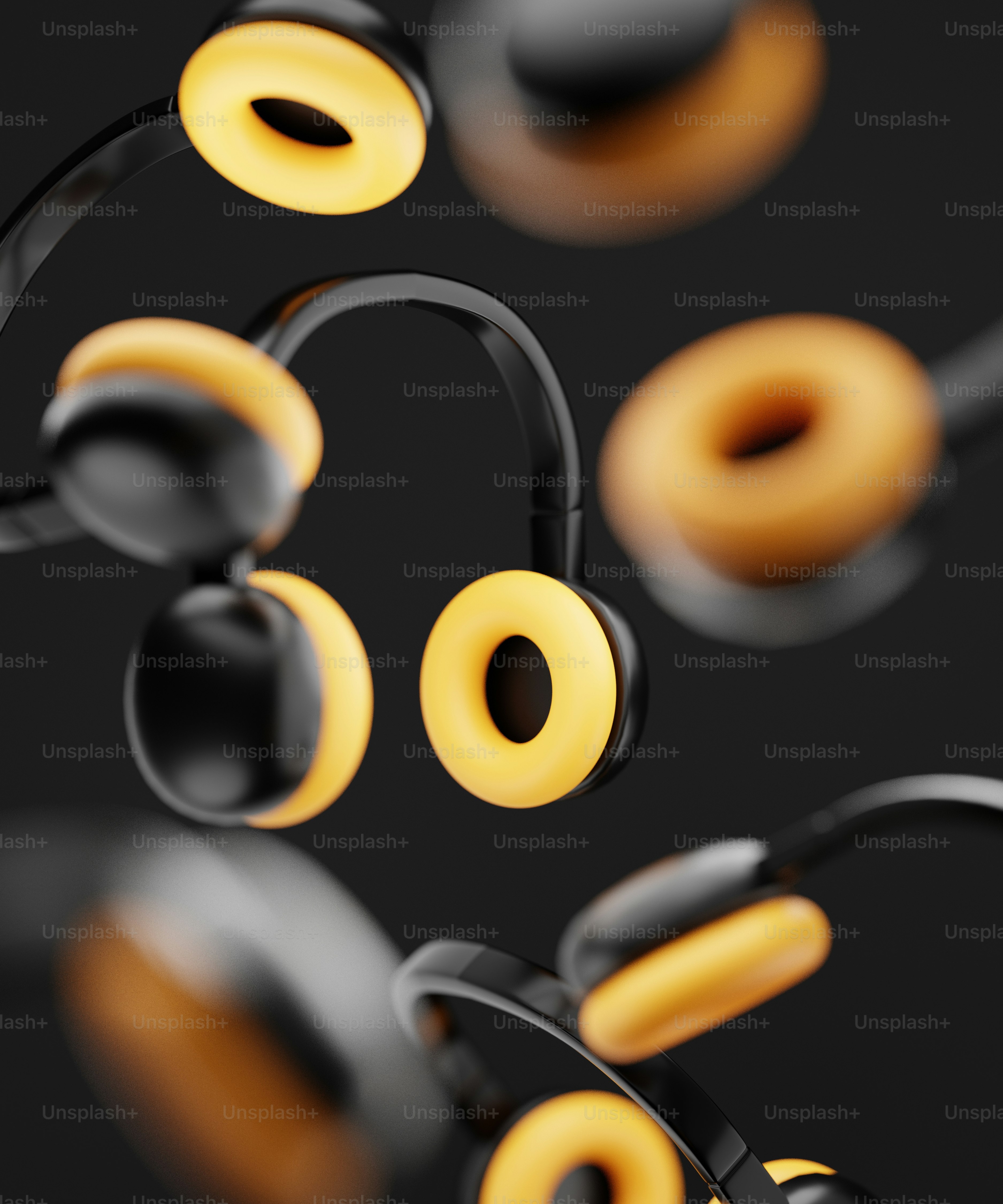 A group of headphones floating in the air photo Silent disco Image on
