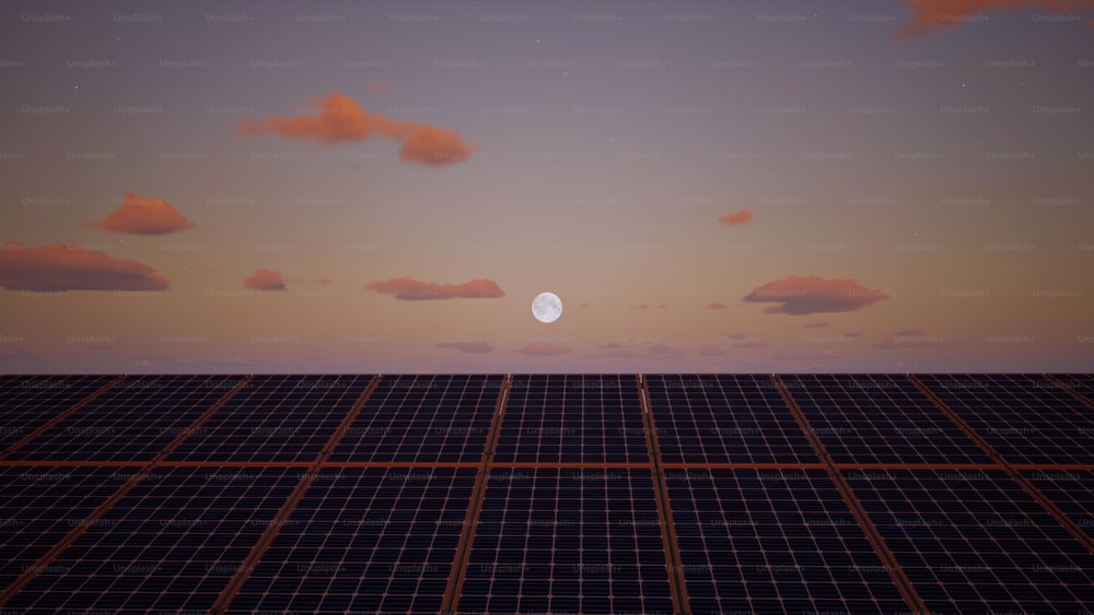 un panneau solaire avec la lune en arrière-plan