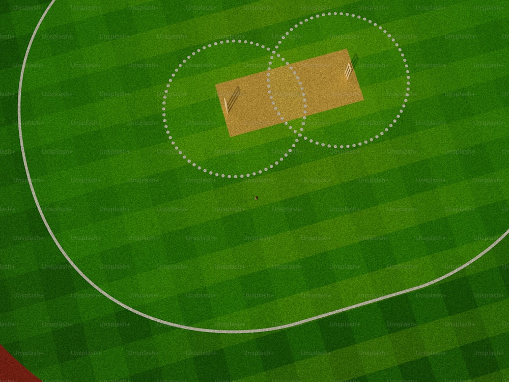an overhead view of a baseball field with a ball and a baseball bat