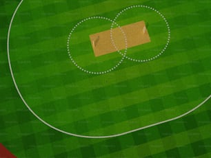 an overhead view of a baseball field with a ball and a baseball bat