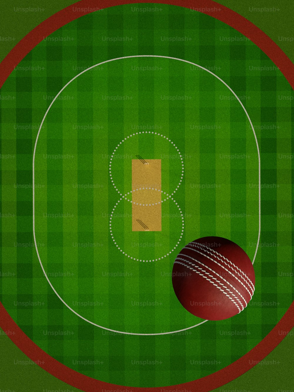a cricket field with a ball on it