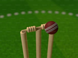 a cricket ball hitting a wooden cricket bat