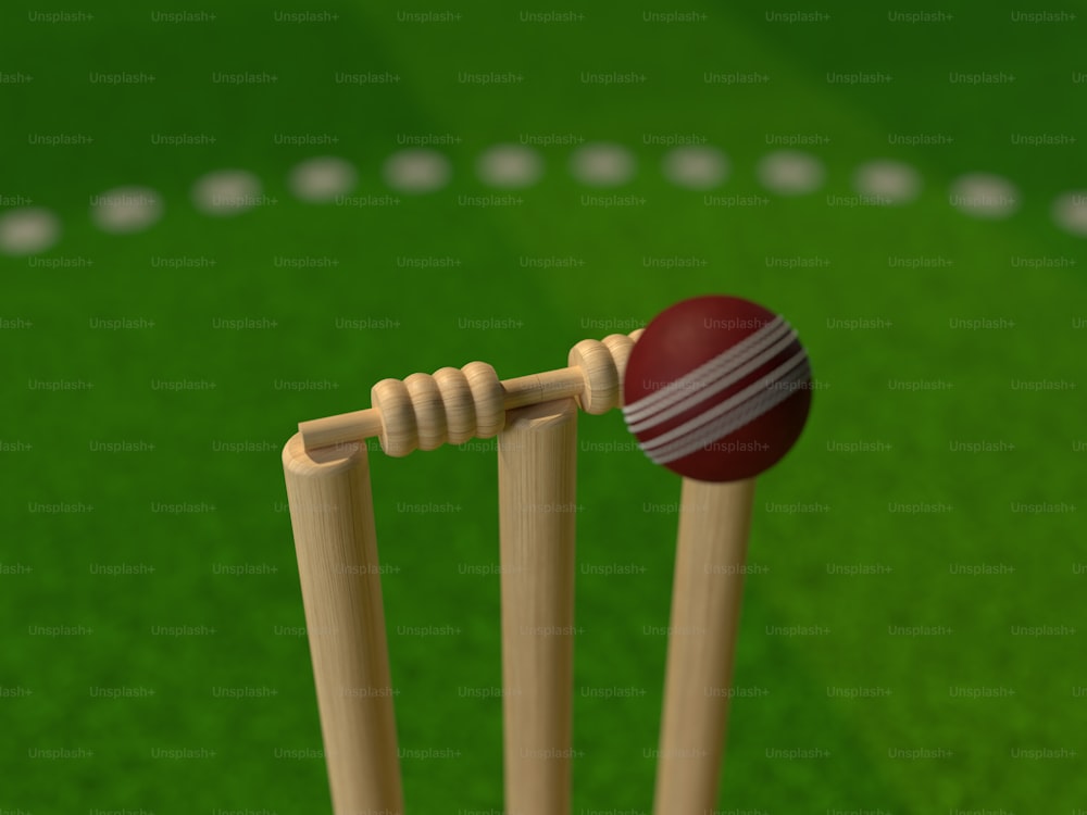 a cricket ball hitting a wooden cricket bat