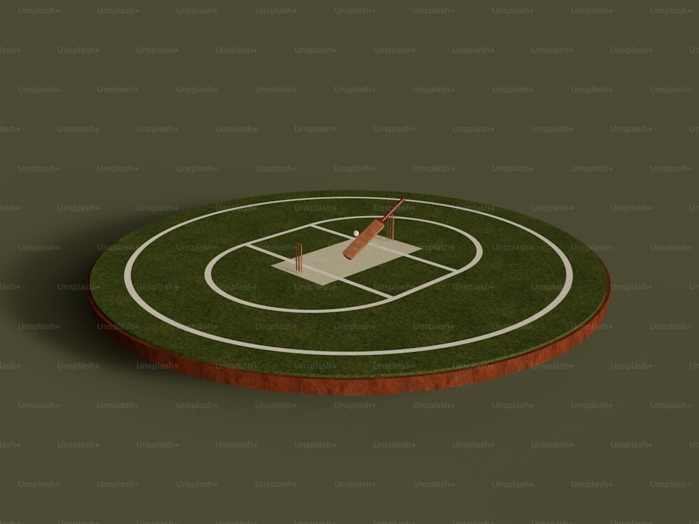 um campo de beisebol com um taco de beisebol no meio dele