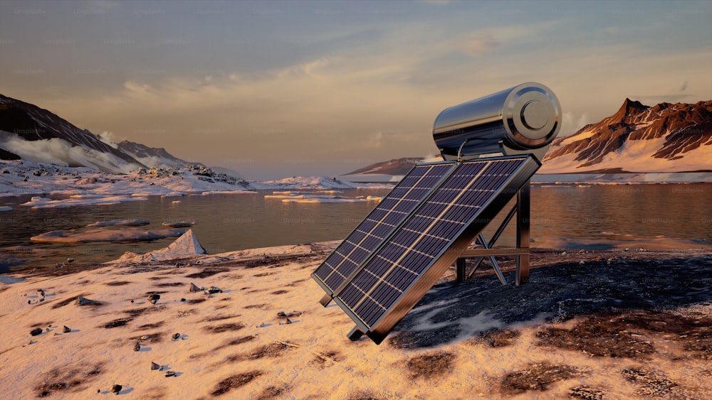 a solar panel sitting on top of snow covered ground