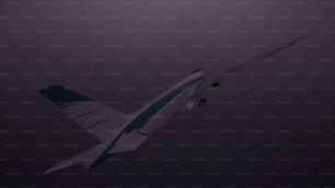 Un grande aereo di linea che vola attraverso un cielo viola