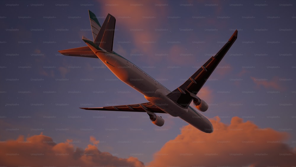 a large jetliner flying through a cloudy sky