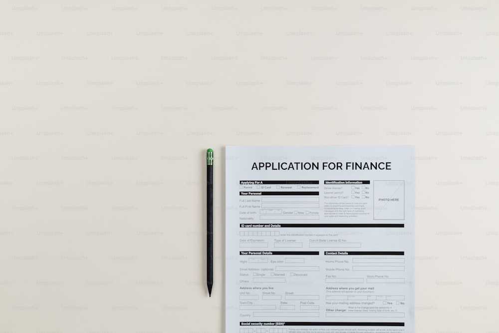 a piece of paper with a application for finance on it