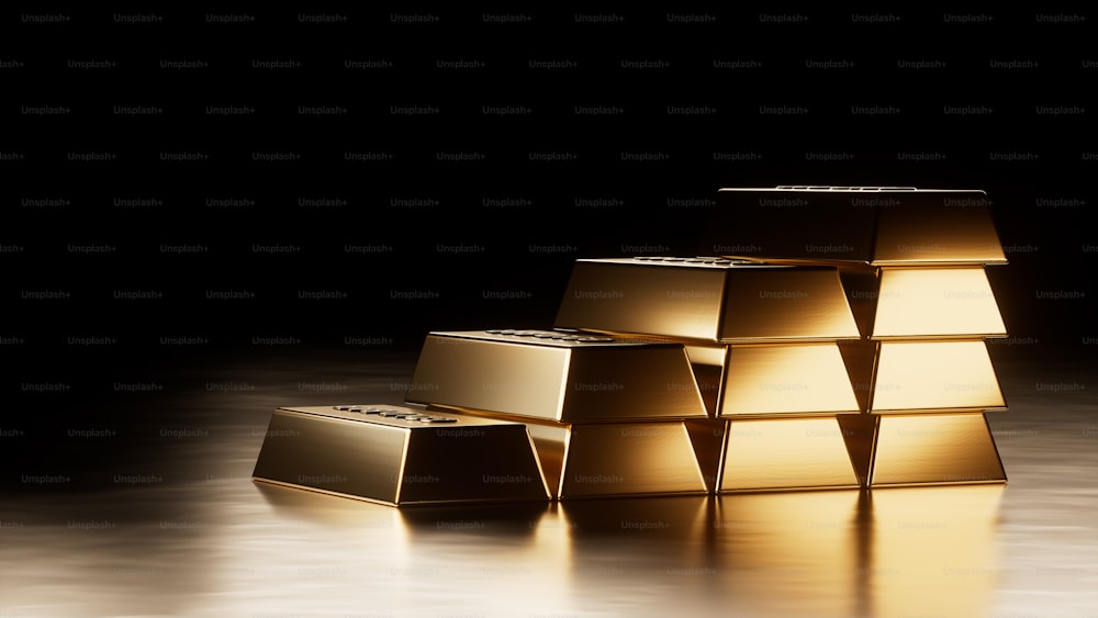 Un gruppo di scatole d'oro sedute sopra un tavolo