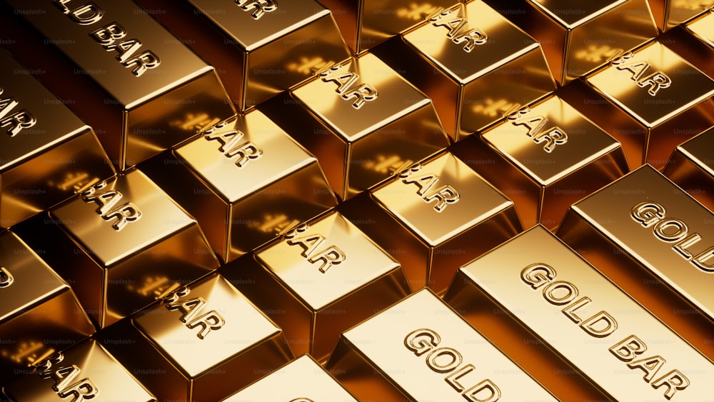 a group of gold bars stacked on top of each other