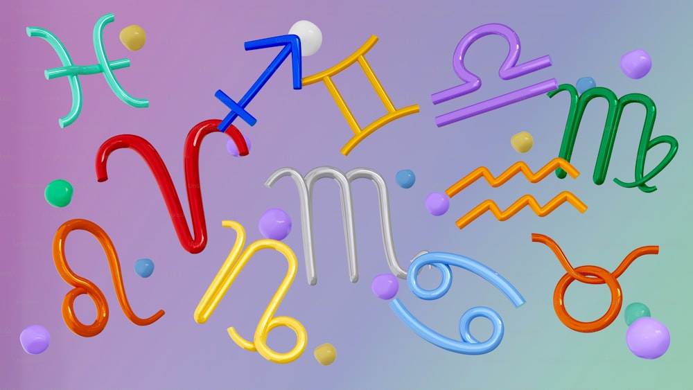 異なる色の文字と数字のグループ