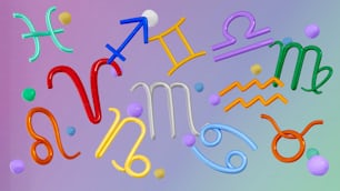 eine Gruppe von verschiedenfarbigen Buchstaben und Zahlen