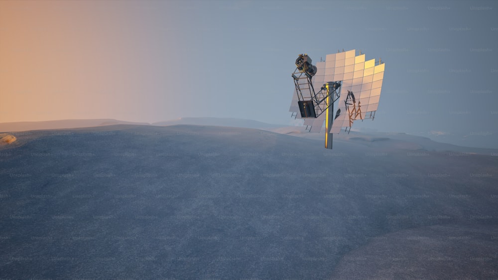Une image générée par ordinateur d’une antenne parabolique dans le désert