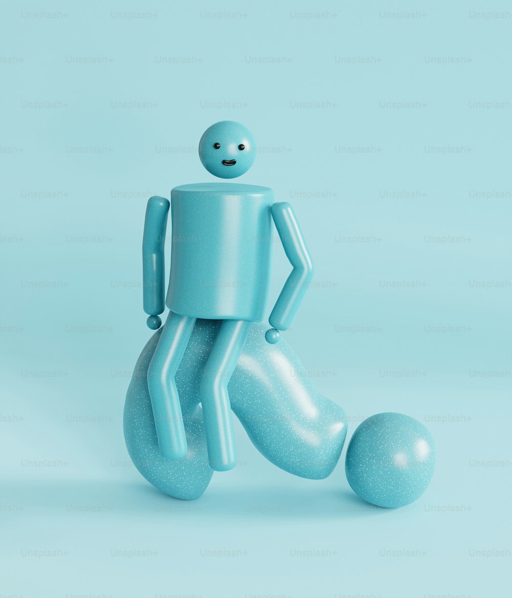 Ein blaues Spielzeug mit Gesicht und Beinen