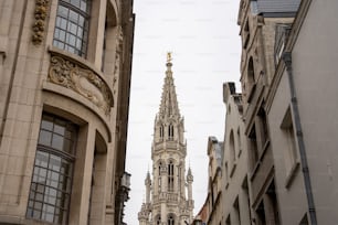 a very tall building with a clock on it's side