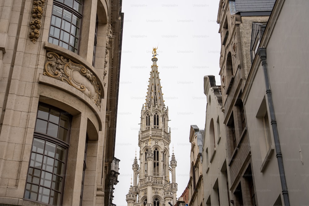 a very tall building with a clock on it's side