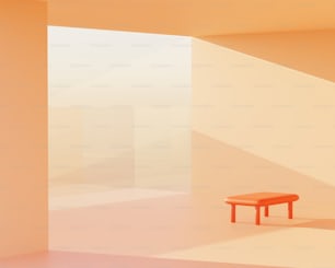 a wooden bench sitting in a room next to a wall