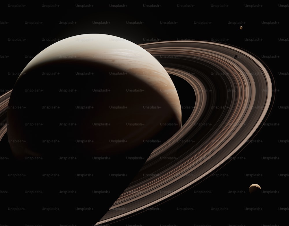 saturn and its rings in the dark sky